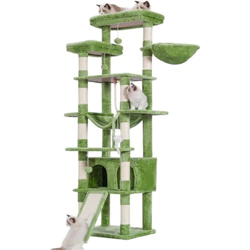 möbel für Katzen 78-Zoll-Katzenturm mit Mehreren Ebenen für Hauskatzen, 2 verbreiterte Plüschsitzstangen, Katzenwohnung mit Kratzbrett und großem Kratzbaum katzenbaum(Green) von ATUMY