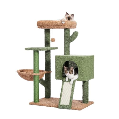 möbel für Katzen Kratzbaumturm mit Sisal-Kratzbaumbrett für Zimmerkatzen, Eigentumswohnung, Kitty-Spielhaus, Sitzstange, Rascador, Gato, Arbre katzenbaum(AMT0185GN) von ATUMY