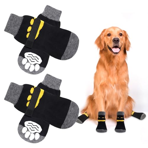 AUAUY 2 Paar Indoor Anti-Rutsch Socken für Hunde, Einem Weichen Haustierschutz, Antirutschsocken Hund Mit Klettverschluss, Hartholzböden in Innenräumen, Hundesocken für Kleine Mittlere Große Hunde-L von AUAUY