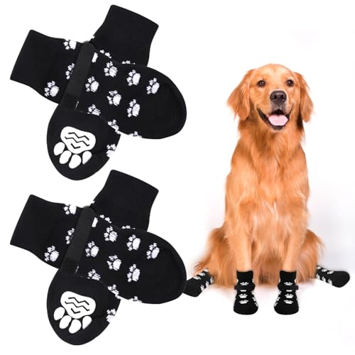 AUAUY 2 Paar Indoor Anti-Rutsch Socken für Hunde, Einem Weichen Haustierschutz, Antirutschsocken Hund Mit Klettverschluss, Hartholzböden in Innenräumen, Hundesocken für Kleine Mittlere Große Hunde-L von AUAUY