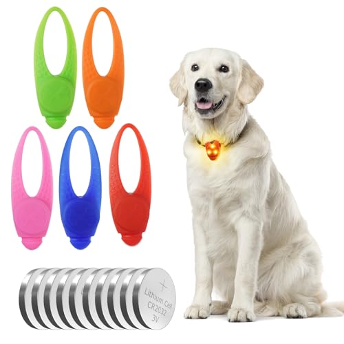 AUAUY 5 Stück Leuchtend Hunde Halsband Licht, LED Blinklicht Schulranzen, 3 Modi Silikon Katze Hunde Lichter, Wasserdichte Sicherheit Licht Reflektor Anhänger für Rucksack Joggen Wandern Laufen von AUAUY