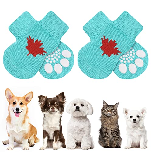 AUAUY Indoor Anti-Rutsch Socken für Hunde und Katzen, Pet Socken, Hundesocken Anti Rutsch Pfotenschutz und Traktion Dank Silikon-Gel 2 Größen für Kleine-Mittlere Tiere(Rosa und Grün M) von AUAUY