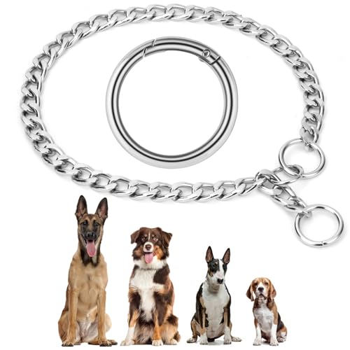 AUAUY Kettenhundkragen, Edelstahl Hundehalskette, Verstellbare Hunde Halsband mit Verbindungsverschluss, Hunde Kette zum Hundetraining, Halskette Flache P-Kettenkragen für Hunden (L: 55 cm, Ø 3,0 mm) von AUAUY