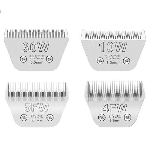 4 breite Klingen für Hundepflegeklingen, kompatibel mit Andis, Oster A5, Wahl km10 Hunde-Schermaschinen, abnehmbare Edelstahl-Klingen (10 W + 30 W + 5 FW + 7 FW) von AUDOC