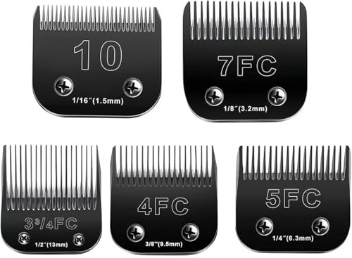 Hundepflegeklingen, 10 Klingen, kompatibel mit Andis/Oster A5/Wahl KM-10 Serie, abnehmbare Schermaschinen-Ersatzklinge, Schwarz (5 Stück Schwarz - #10 + 3FC + 4FC + 5FC + 7FC) von AUDOC