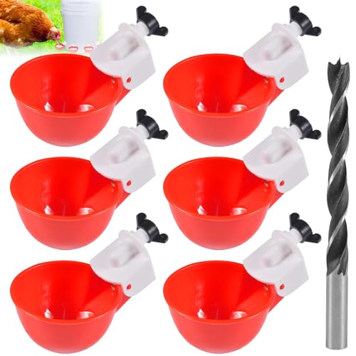 6PCS Hühnertränke Automatische Geflügeltränke Hühnerwasserspender DIY Hühnerwasserbecher Geflügeltränke für Hühner,Tränke Hühnerzubehör Wasserspender-Set mit Bohrer für Huhn,Ente,Gans,Pute,Taube von AUEJACKY