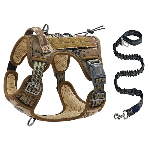 AUHAIEM Hundegeschirr Und Leine-Set Verstellbare Haustiergeschirre Mit Leicht Zu Kontrollierendem Gepolstertem Griff Reflektierend,Brown Camouflage,61 * 94cm von AUHAIEM