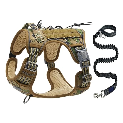 AUHAIEM Hundegeschirr Und Leine-Set Verstellbare Haustiergeschirre Mit Leicht Zu Kontrollierendem Gepolstertem Griff Reflektierend,Green Camouflage,51 * 79cm von AUHAIEM