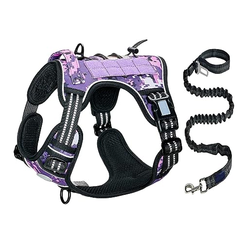 AUHAIEM Hundegeschirr Und Leine-Set Verstellbare Haustiergeschirre Mit Leicht Zu Kontrollierendem Gepolstertem Griff Reflektierend,Purple Camouflage,56 * 84cm von AUHAIEM