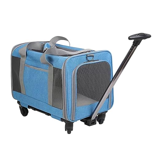 AUHAIEM Katzentransportbox Hundetransportbox Mit RäDern Abnehmbare Und Faltbare Haustier-Reisetasche FüR Reisen Wandern Camping,Blau,48 * 32 * 38cm von AUHAIEM