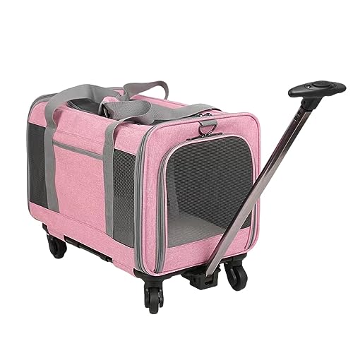 AUHAIEM Katzentransportbox Hundetransportbox Mit RäDern Abnehmbare Und Faltbare Haustier-Reisetasche FüR Reisen Wandern Camping,Rosa,48 * 32 * 38cm von AUHAIEM