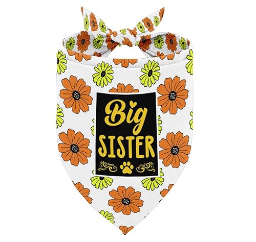 Hundehalstuch, Big Sister Dog Bandana, Hundeschal Blumendruck, Hundeschal Zubehör, Hundehalstuch, Haustierschal, Geschlechtsoffenbarung Zubehör, Gelb/Orange Floral Pet Schal, Hund Bandana Geschenk von AUII JO DESIGN