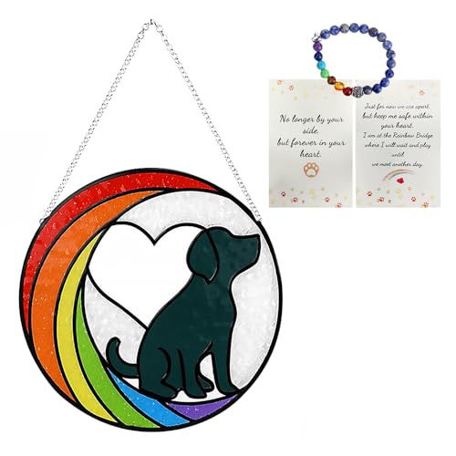 AUINWORLD Hunde-Gedenkgeschenke, Buntglas-Fenster zum Aufhängen, Regenbogenbrücke, Sonnenfänger, Beileidsgeschenk für Hundeliebhaber, Haustierverlust von AUINWORLD