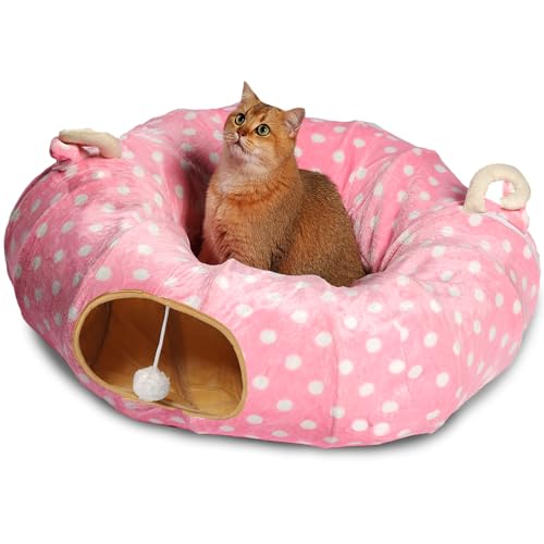 AUOON Katze Tube und Tunnel mit zentralem Matte für Katze Hund, Soft Mink Kaschmir und Full Moon Geformter, Länge 248,9 cm Durchmesser 24,9 cm 2 Farbe, Rose von AUOON