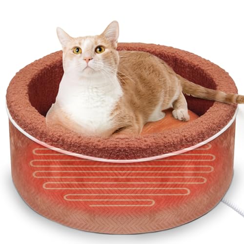 AUPETEK Beheizte Katzenbetten für Indoor-Katzen, wärmende Katzenbetten, superweich, maschinenwaschbar, Thermo-Kitty, elektrisches Heizbett, 48,3 cm, rund, Braun von AUPETEK