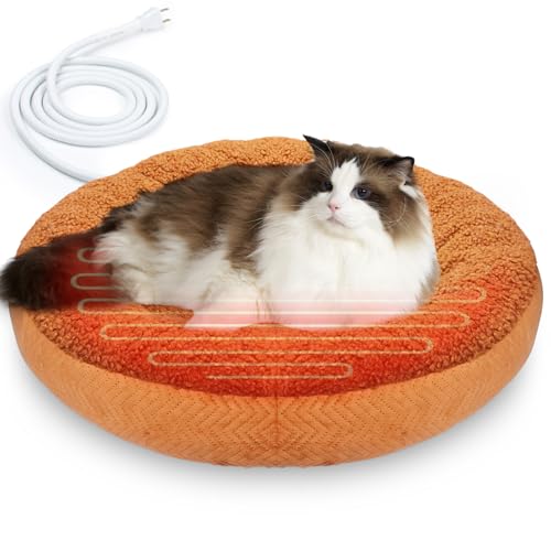 AUPETEK Beheizte Katzenbetten für Indoor-Katzen, wärmendes Katzenbett, superweich, maschinenwaschbar, Thermo-Kitty, elektrisches Heizbett, 48,3 cm, rund von AUPETEK