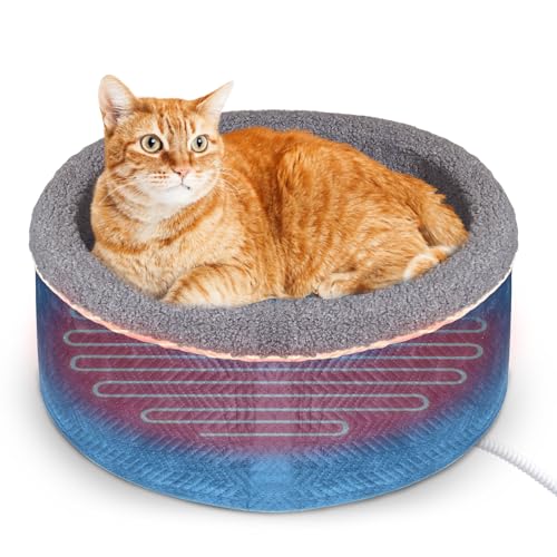 AUPETEK Beheizte Katzenbetten für Indoor-Katzen Runde wärmende Katzenbetten Super Soft Kitty Elektrische Heizung Bett Blau von AUPETEK