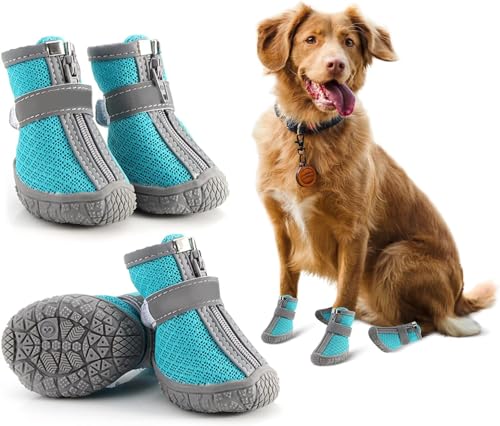 AURAMAX Hundestiefel wasserdicht, Pfotenschutz, geeignet für heiße regnerische und verschneite Straßen, Outdoor-Wandern, mit reflektierendem Band, Anti-Rutsch-Sohle, 4-teiliges Set von AURAMAX