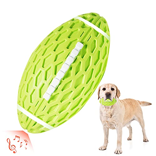 AUSCAT Dog Chew Squeaky Toy Ball, Indestructible Dog Toy for Aggressive Chewers, Rugby Shape Rubber Chew Ball with Squeaker, Interactive Dog Ball for Fetch Game and Outdoor Play, Grün von AUSCAT