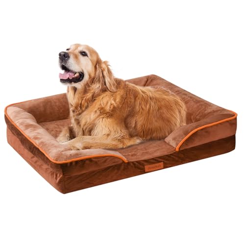 AUSCAT Hundebett für große und mittelgroße Hunde, Schaumstoff-Sofa mit abnehmbarem, waschbarem Bezug, wasserdichtem Futter und rutschfester Unterseite, Größe L, 88 x 64 x 20 cm (L x B x H), Braun von AUSCAT