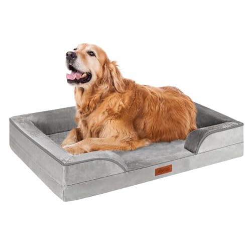 AUSCAT Hundebett für große und mittelgroße Hunde, Schaumstoff-Sofa mit abnehmbarem, waschbarem Bezug, wasserdichtem Futter und rutschfester Unterseite, Größe L: 88 x 64 x 20 cm, 88 x 64 x 20 cm, Grau von AUSCAT