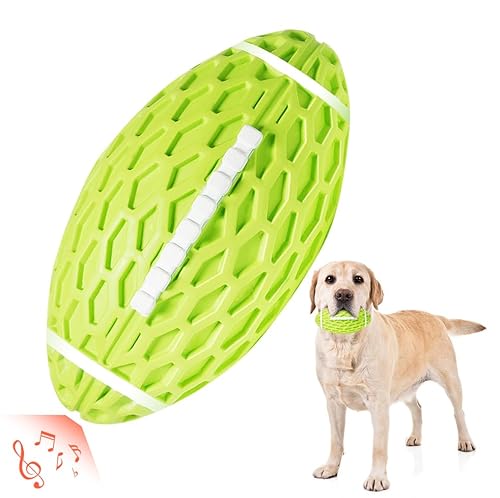 AUSCAT Hundespielzeug Quietschend, 14cm Kauspielzeug Hund für Mittlere & Große Hunde, Hundeball aus Naturkautschuk, Rugby-Form, Grün von AUSCAT