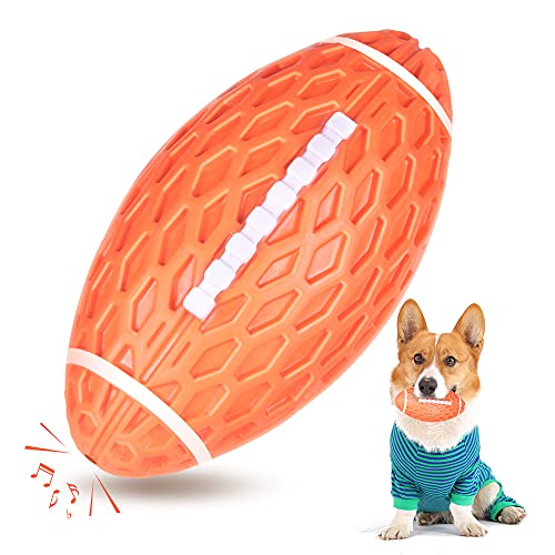 AUSCAT Hundespielzeug Quietschend, Kauspielzeug Hund für Mittlere & Große Hunde, Hundeball aus Naturkautschuk, Rugby-Form, Orange von AUSCAT