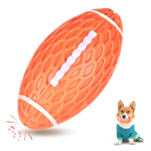 AUSCAT Hundespielzeug Quietschend, 14cm Kauspielzeug Hund für Mittlere & Große Hunde, Hundeball aus Naturkautschuk, Rugby-Form, Orange von AUSCAT