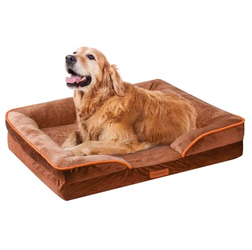 AUSCAT Orthopädisches Hundebett für Große & Mittelgroße Hunde - Schaumstoffsofa mit Abnehmbarem, Waschbarem Bezug, Wasserdichtem Futter und Rutschfester Unterseite, 88cm L x 64cm W x 20cm H (Braun) von AUSCAT