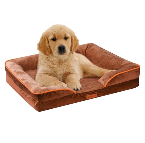 AUSCAT Orthopädisches Hundebett für Kleine Hunde - Schaumstoffsofa mit Abnehmbarem, Waschbarem Bezug, Wasserdichtem Futter und Rutschfester Unterseite, 60cm L x 45cm W x 15cm H (Braun) von AUSCAT