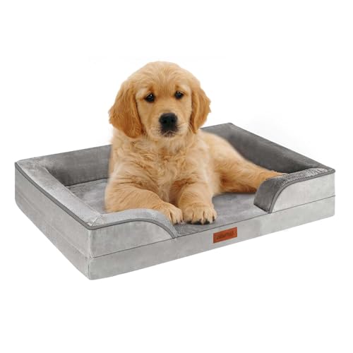 AUSCAT Orthopädisches Hundebett für Kleine Hunde - Schaumstoffsofa mit Abnehmbarem, Waschbarem Bezug, Wasserdichtem Futter und Rutschfester Unterseite, 60cm L x 45cm W x 15cm H (Grau) von AUSCAT