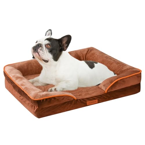 AUSCAT Orthopädisches Hundebett für Kleine & Mittelgroße Hunde - Schaumstoffsofa mit Abnehmbarem, Waschbarem Bezug, Wasserdichtem Futter und Rutschfester Unterseite, 70cm L x 58cm W x 18cm H (Braun) von AUSCAT