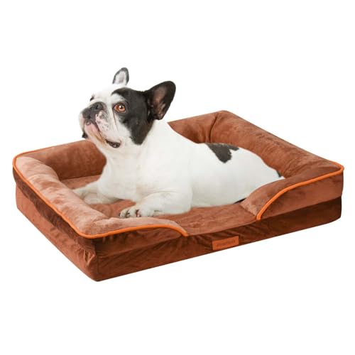 AUSCAT Orthopädisches Hundebett für Kleine & Mittelgroße Hunde - Schaumstoffsofa mit Abnehmbarem, Waschbarem Bezug, Wasserdichtem Futter und Rutschfester Unterseite, 70cm L x 58cm W x 18cm H (Braun) von AUSCAT