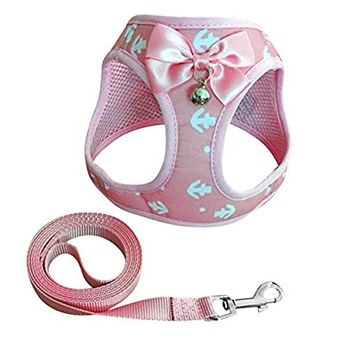 AUSUKY Haustiergeschirr-Set mit Leine, weich, verstellbar, für kleine und mittelgroße Hunde und Katzen (XS, Pink) von AUSUKY