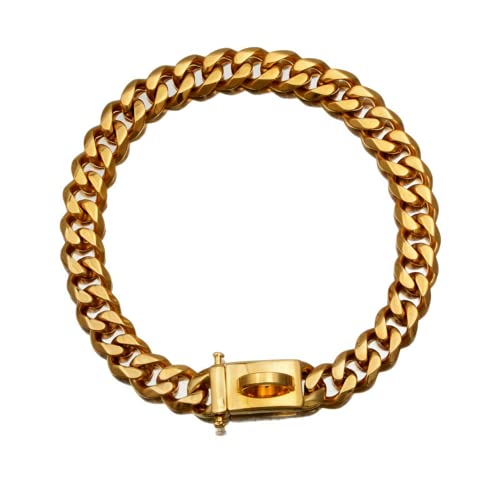 AUSUKY Hundehalsband, massives Edelstahl, kubanisches Design, goldfarben, 30,5 cm (für 25,4–29,2 cm Hundehals)) von AUSUKY