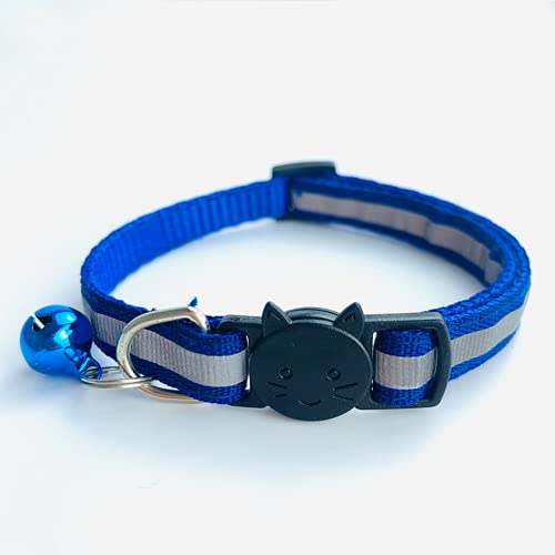 AUSUKY Katzenhalsband, verstellbar, reflektierend, Nylon, mit Glöckchen, für Katzen, kleine Hunde, Welpen, Blau, 2 Stück von AUSUKY