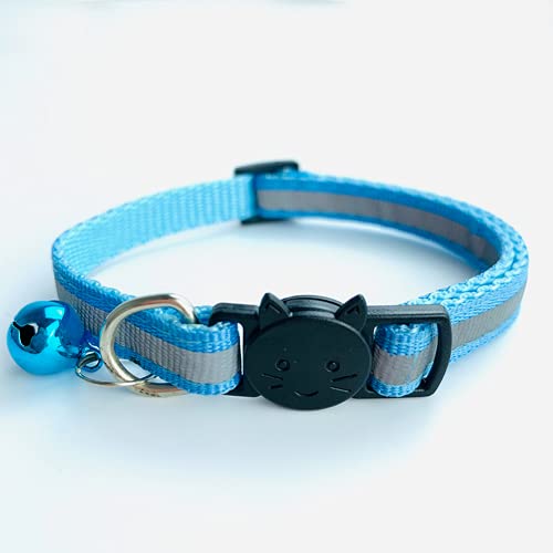 AUSUKY Katzenhalsband, verstellbar, reflektierend, Nylon, mit Glöckchen, für Katzen, kleine Hunde, Welpen, Hellblau, 2 Stück von AUSUKY