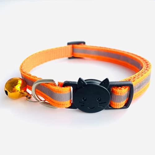 AUSUKY Katzenhalsband, verstellbar, reflektierend, Nylon, mit Glöckchen, für Katzen, kleine Hunde, Welpen, Orange, 2 Stück von AUSUKY