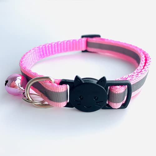 AUSUKY Katzenhalsband, verstellbar, reflektierend, Nylon, mit Glöckchen, für Katzen, kleine Hunde, Welpen, Rosa, 2 Stück von AUSUKY