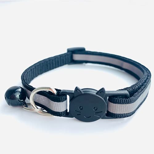 AUSUKY Katzenhalsband, verstellbar, reflektierend, Nylon, mit Glöckchen, für Katzen, kleine Hunde, Welpen, Schwarz, 2 Stück von AUSUKY