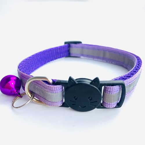 AUSUKY Katzenhalsband, verstellbar, reflektierend, Nylon, mit Glöckchen, für Katzen, kleine Hunde, Welpen, Violett, 2 Stück von AUSUKY