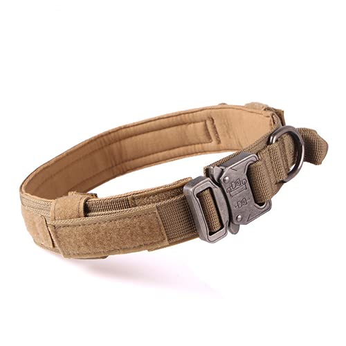 AUSUKY Taktisches Militär-Hunde-Trainingshalsband mit Metallschnalle für Hunde, strapazierfähig, XL, Khaki von AUSUKY