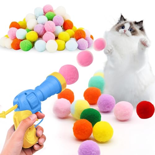 AUSYIWI Ballwerfer für Katzen und Plüschtiere, Bälle für Katzen, interaktiver Ballwerfer für Katzen, lustiges Katzenspielzeug (2 Ballwerfer+100 Plüschtiere) von AUSYIWI