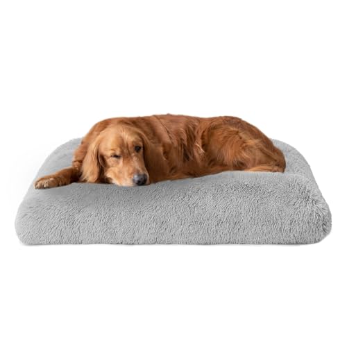 AUSYIWI Hundebett, groß, 90 x 70 x 12 cm, Kissen für Hunde, waschbar, große Größe, Hundekörbchen aus Plüsch, Hellgrau von AUSYIWI