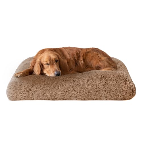 AUSYIWI Hundebett, groß, 90 x 70 x 12 cm, Kissen für Hunde, waschbar, große Größe, Hundekörbchen aus Plüsch, Khaki von AUSYIWI