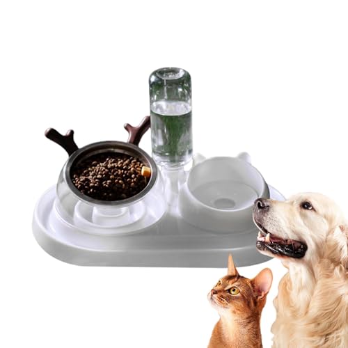 AUTOECHO Doppelte Hunde- und Katzennäpfe, Katzenfutter- und Wassernapf-Set,Neigungswinkel von 15 automatischen Katzenfutterautomaten | Slow Down Eating Cat Feeder Wasserspender, 15° geneigter von AUTOECHO