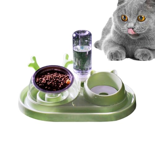 AUTOECHO Doppelte Hunde- und Katzennäpfe, Wasser- und Futternapf-Set, Katzenfutterspender und Wasserspender,15° geneigte Schüssel, automatische Wasserspenderflasche - Slow Down Eating Cat Feeder von AUTOECHO