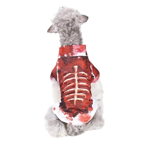 AUTOECHO Halloween-Hundekostüme, Haustierkostüm - Kätzchen Kleidung Blut Shirt | Blutige Skelett-Kleidung zum Anziehen, Halloween-Party-Zubehör, bedruckte Kätzchen-Kleidung für kleine, mittelgroße und von AUTOECHO