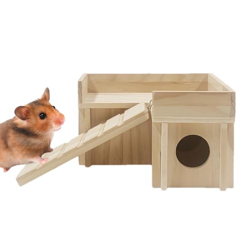 AUTOECHO Hamsterhäuser und -verstecke,Hamsterversteck aus Holz | Hamsterversteck Holzhauskammer | Spielzeug erkunden Hamsterhäuser Geheimer Guckschuppen, Hamsterhaus mit lustiger Kletterleiterrutsche von AUTOECHO