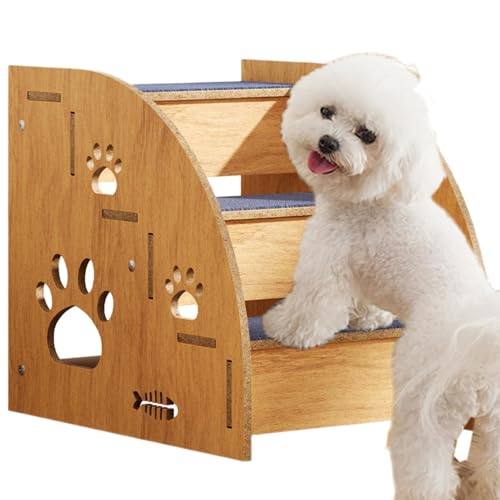 AUTOECHO Haustiertreppe fürs Bett,Hundetreppe fürs Bett,Hundetreppe Rampe Haustiertreppe für den Innenbereich - Hochbett-Kletterstufen für Hundebetten, rutschfeste Hundetreppe aus für von AUTOECHO